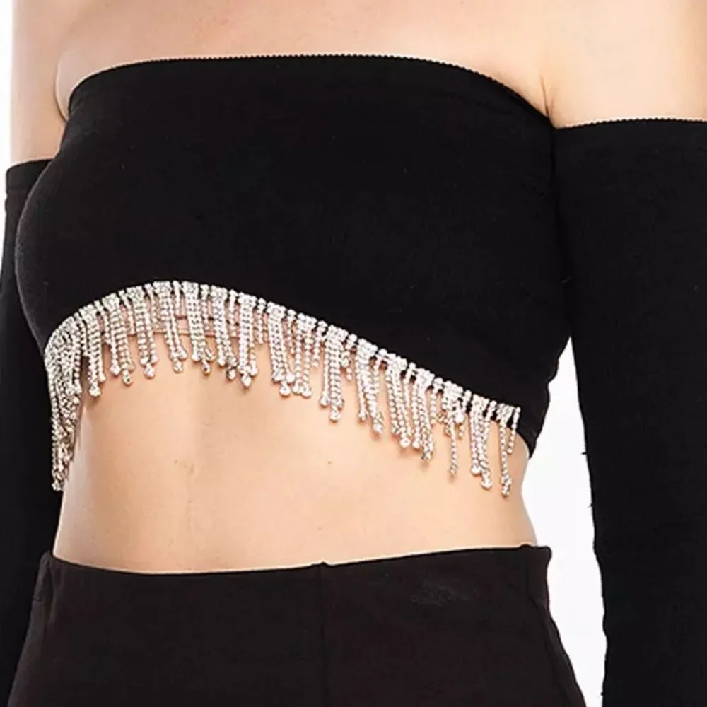 Zara Elegant Black Crop Top with Silver Accents